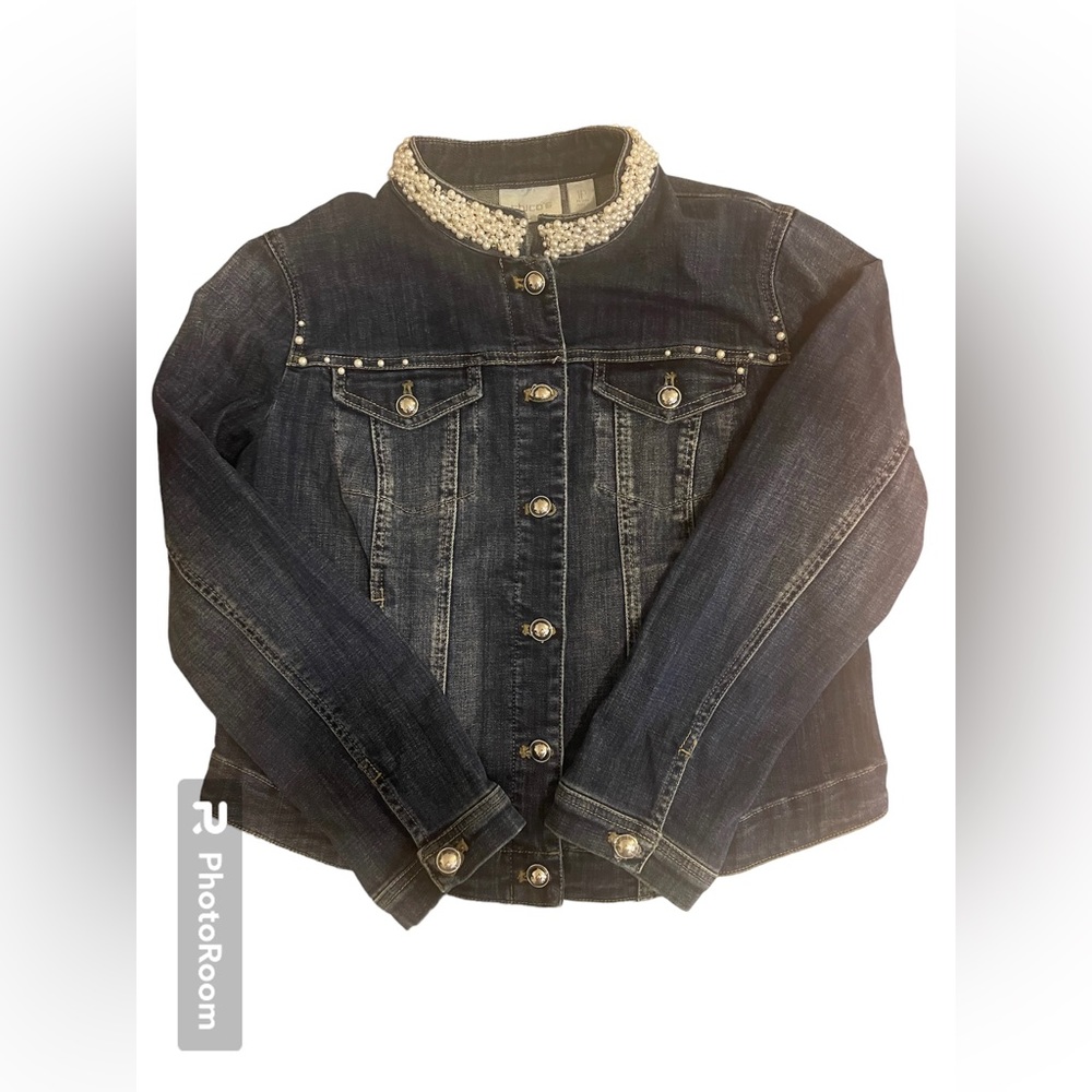 Chicos Embellished Denim Jacket Size 1P